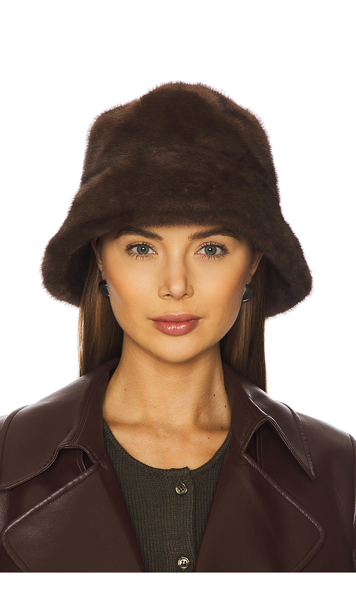 Adrienne Landau The Uptown Faux Fur Bucket Hat in Brown
