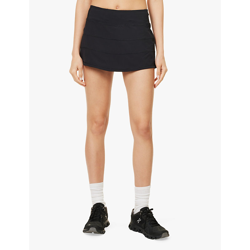 Womens Black Pace Rival Mid-rise Stretch Recycled-polyester Mini Skirt