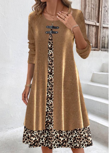 Modlily Light Coffee Fake 2in1 Leopard A Line Dre