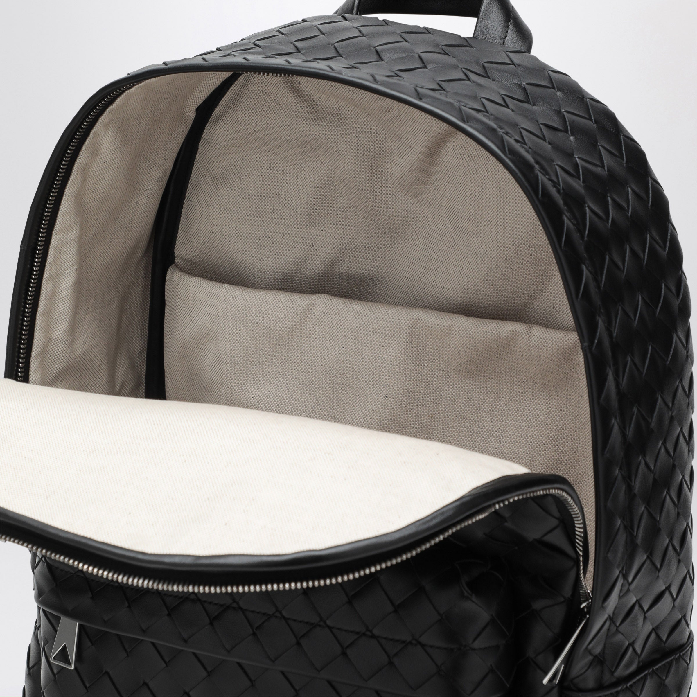 Medium black backpack in Intrecciato weave