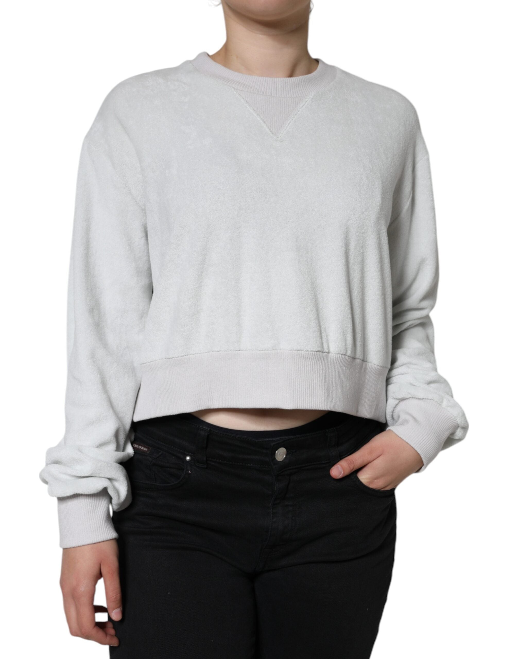 Nylon Stretch Crew Neck Sweatshirt — White