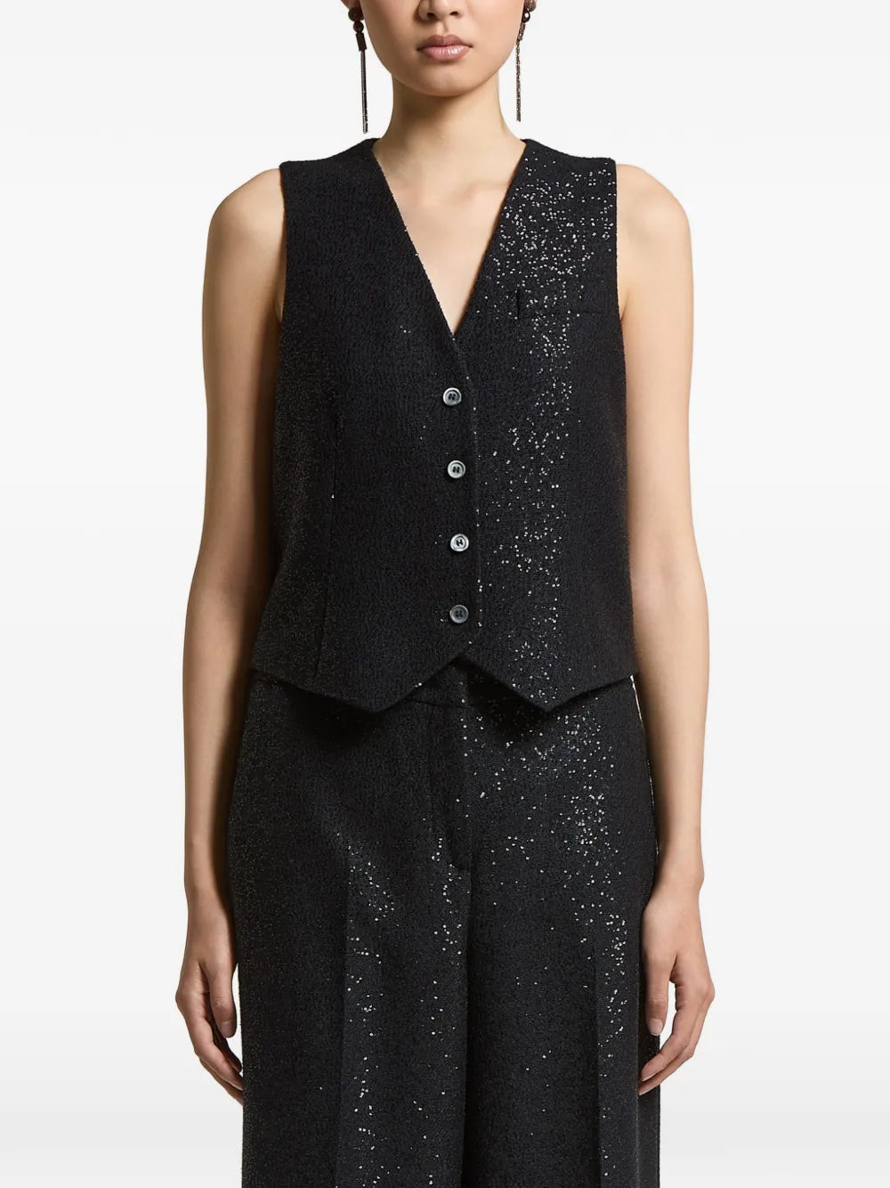 Sequin-Embellished Vest — Black