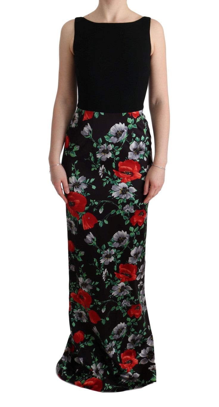 Floral Print Stretch Sheath Dress — Black