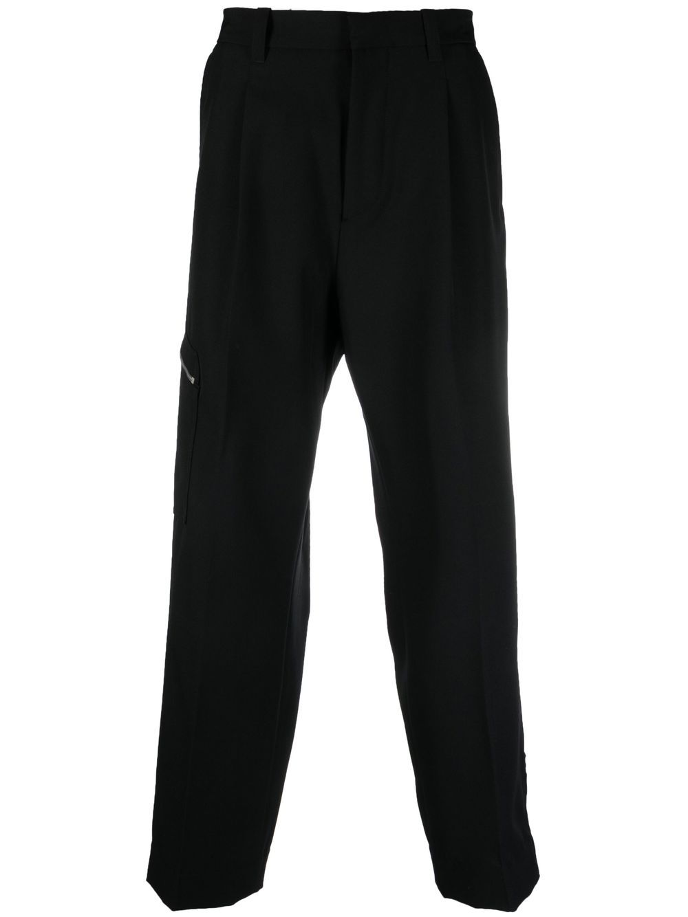 Zip detail cotton wide-leg trousers - Black