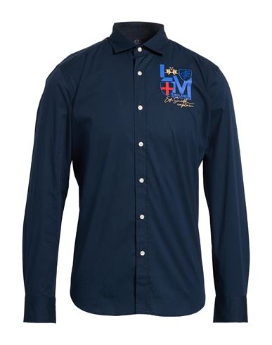 Man Shirt Midnight blue Size L Cotton, Elastane