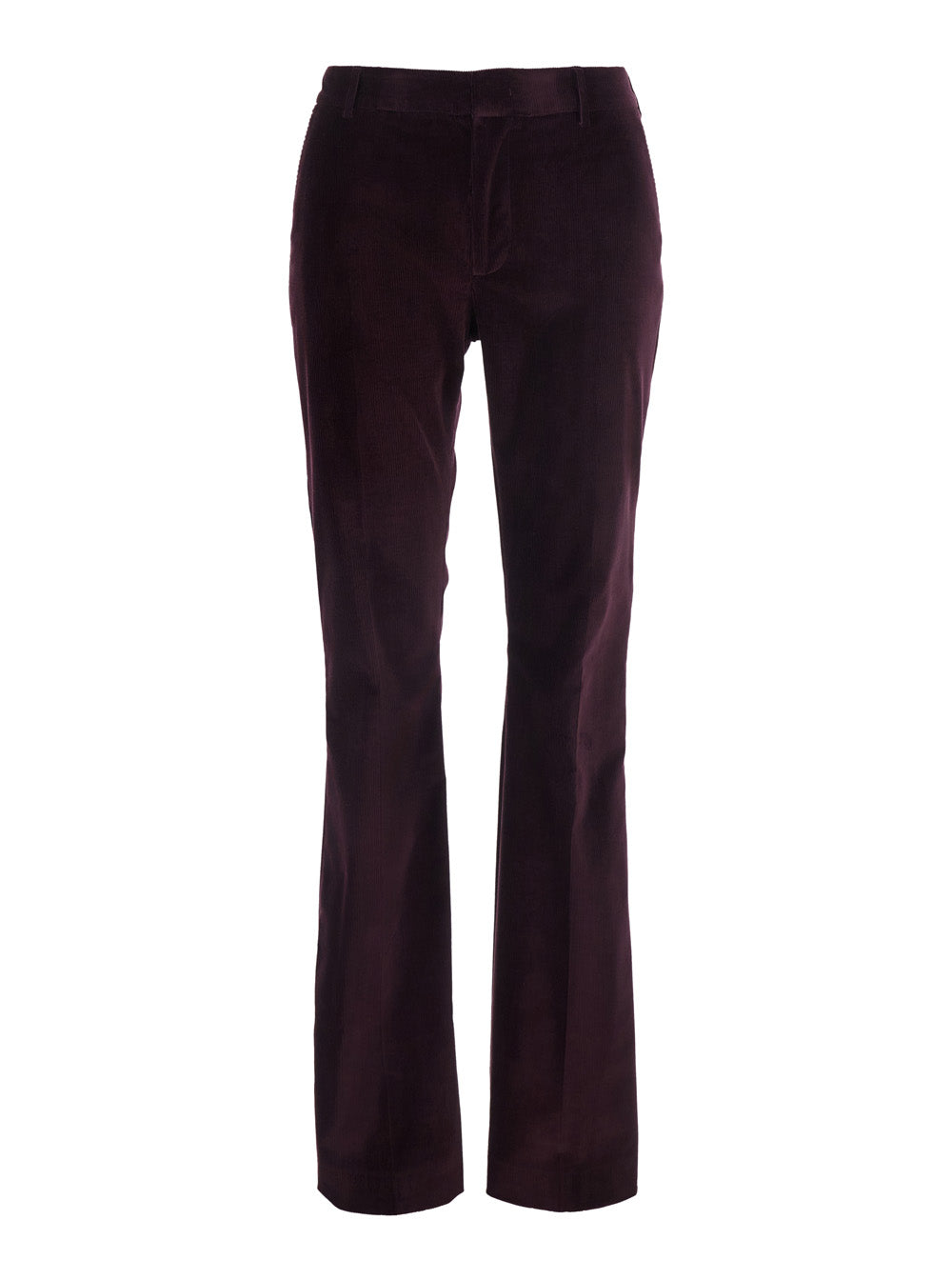 Corduroy Straight-Leg Trousers — Burgundy