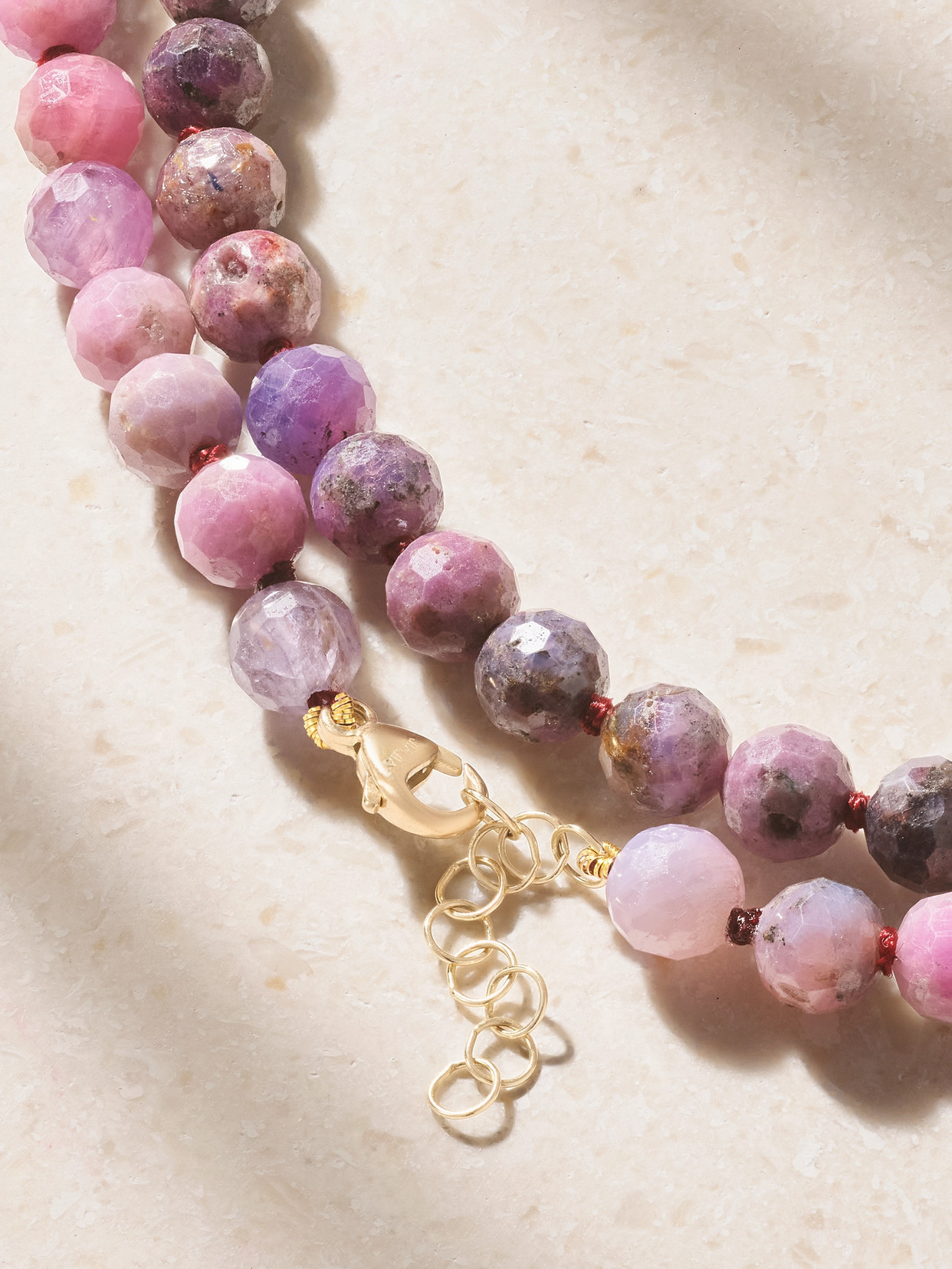 Double 14-karat Gold Ruby Necklace - Pink