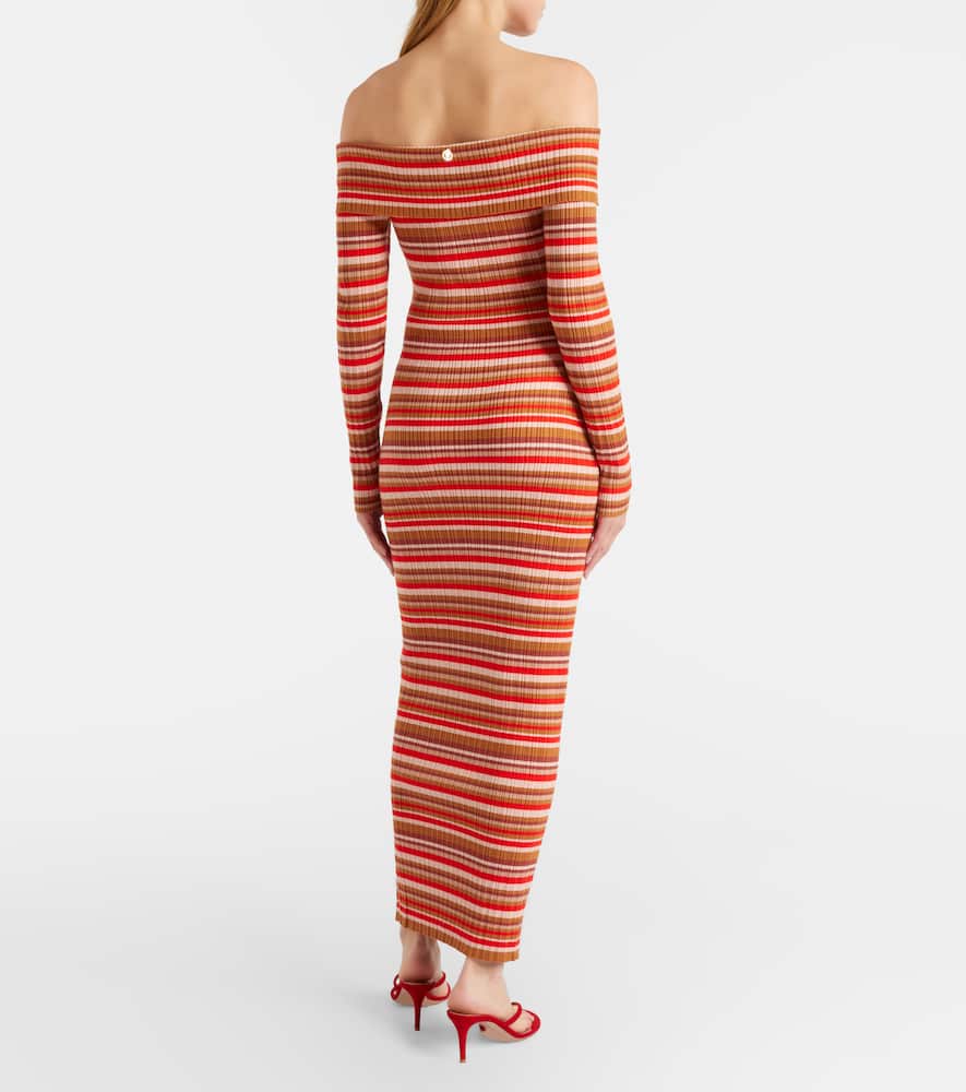 Bonnie ribbed-knit striped off-shoulder maxi dress