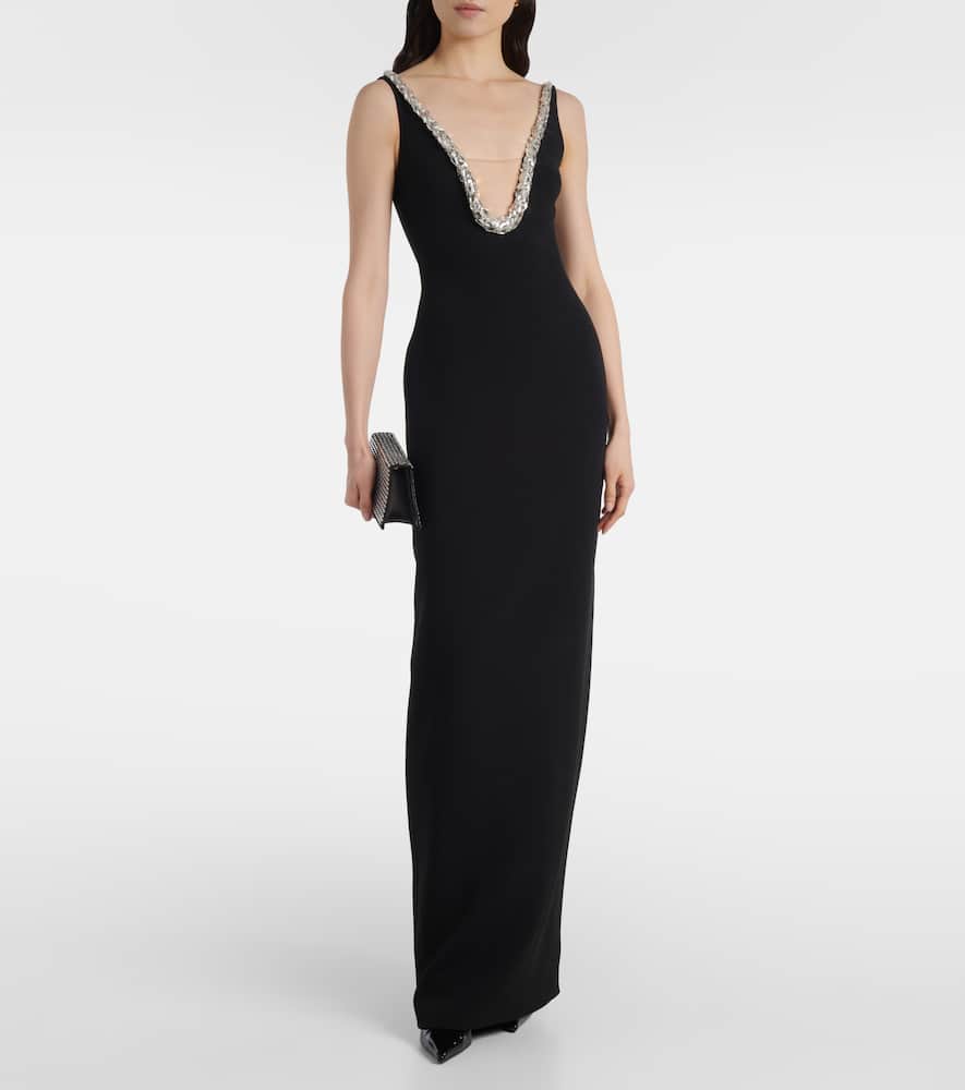 Crystal-embellished cady gown