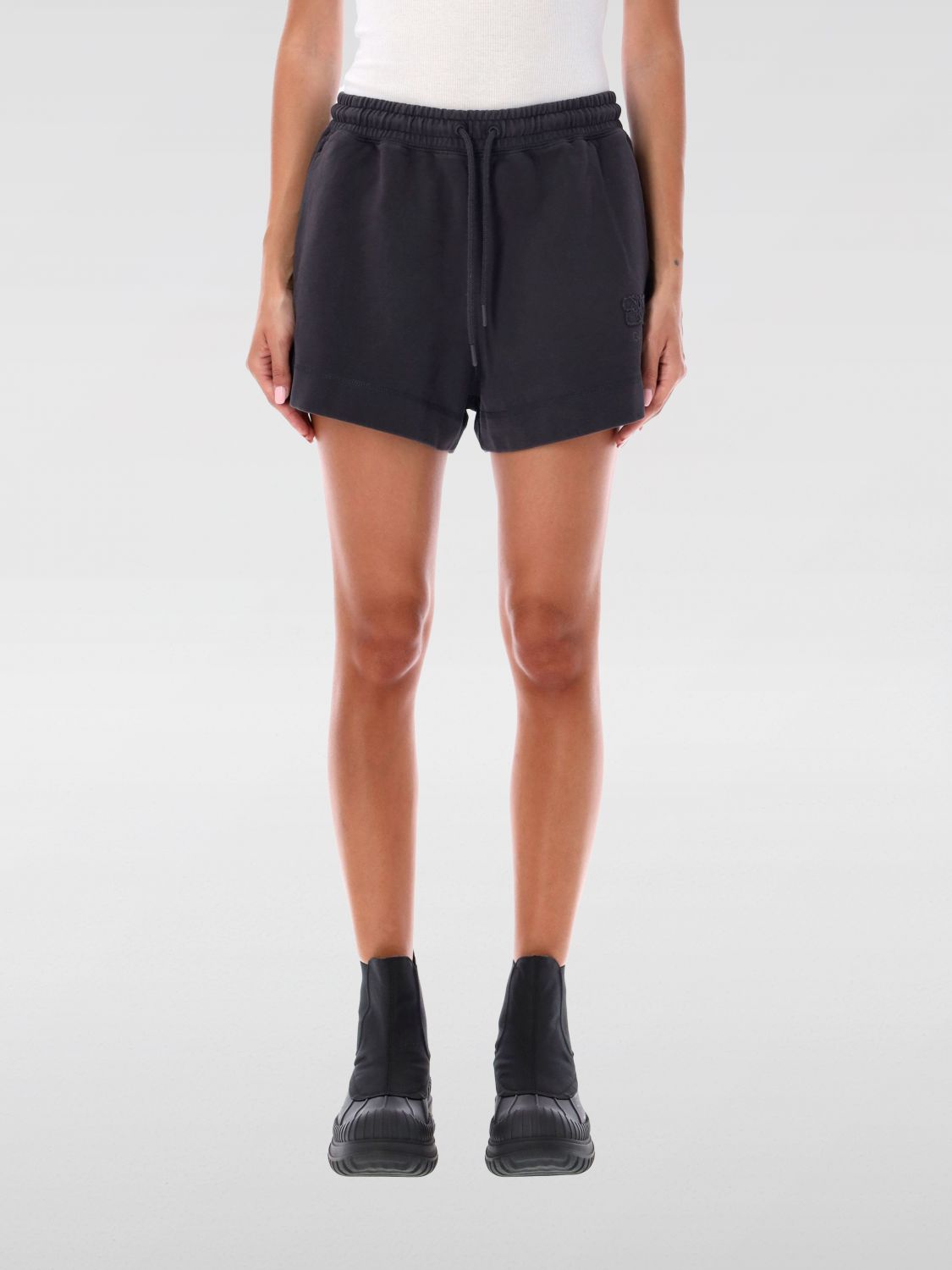 Logo-embroidered organic cotton track shorts - Black
