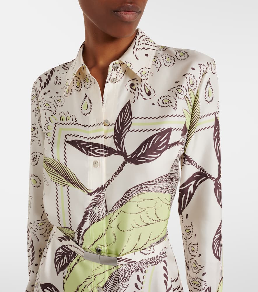 Belted printed silk midi dress