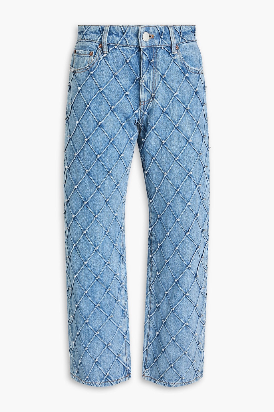 Alice Olivia - Embellished high-rise straight-leg jeans