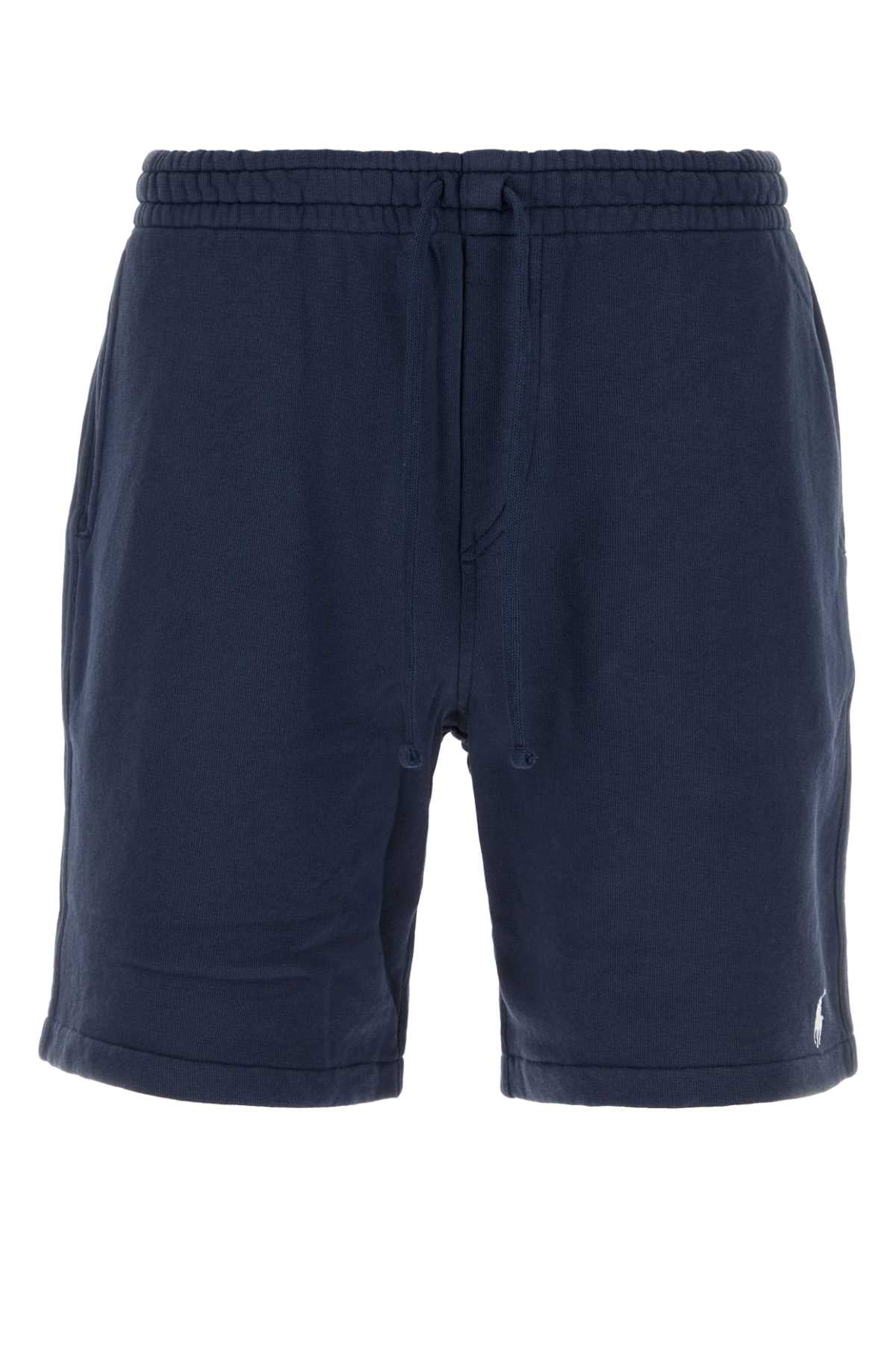 Cotton Blend Knit Bermuda Shorts — Navy
