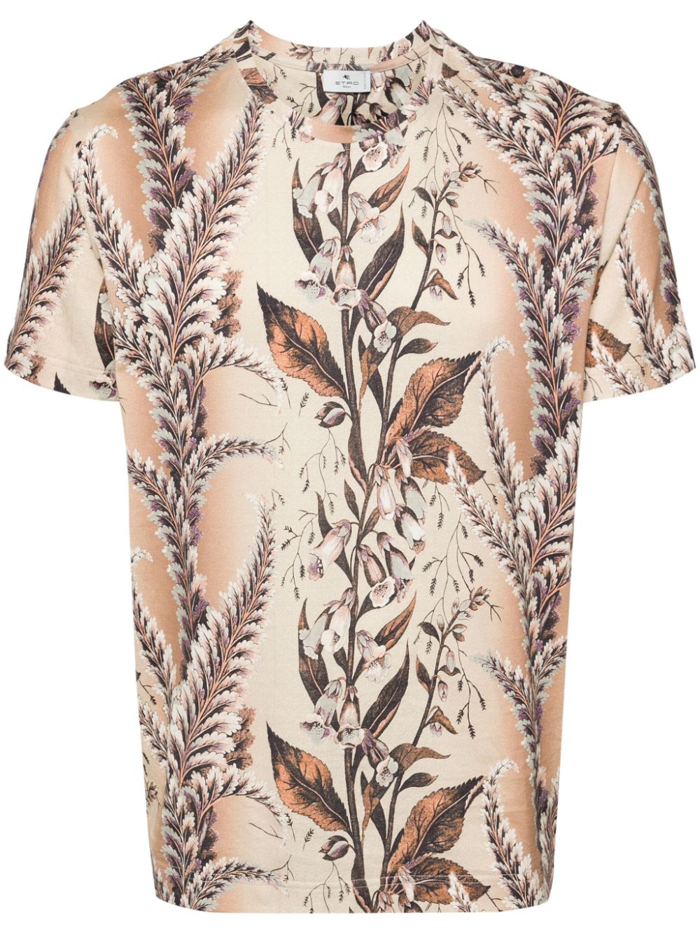 Botanical-print cotton T-shirt - Blue