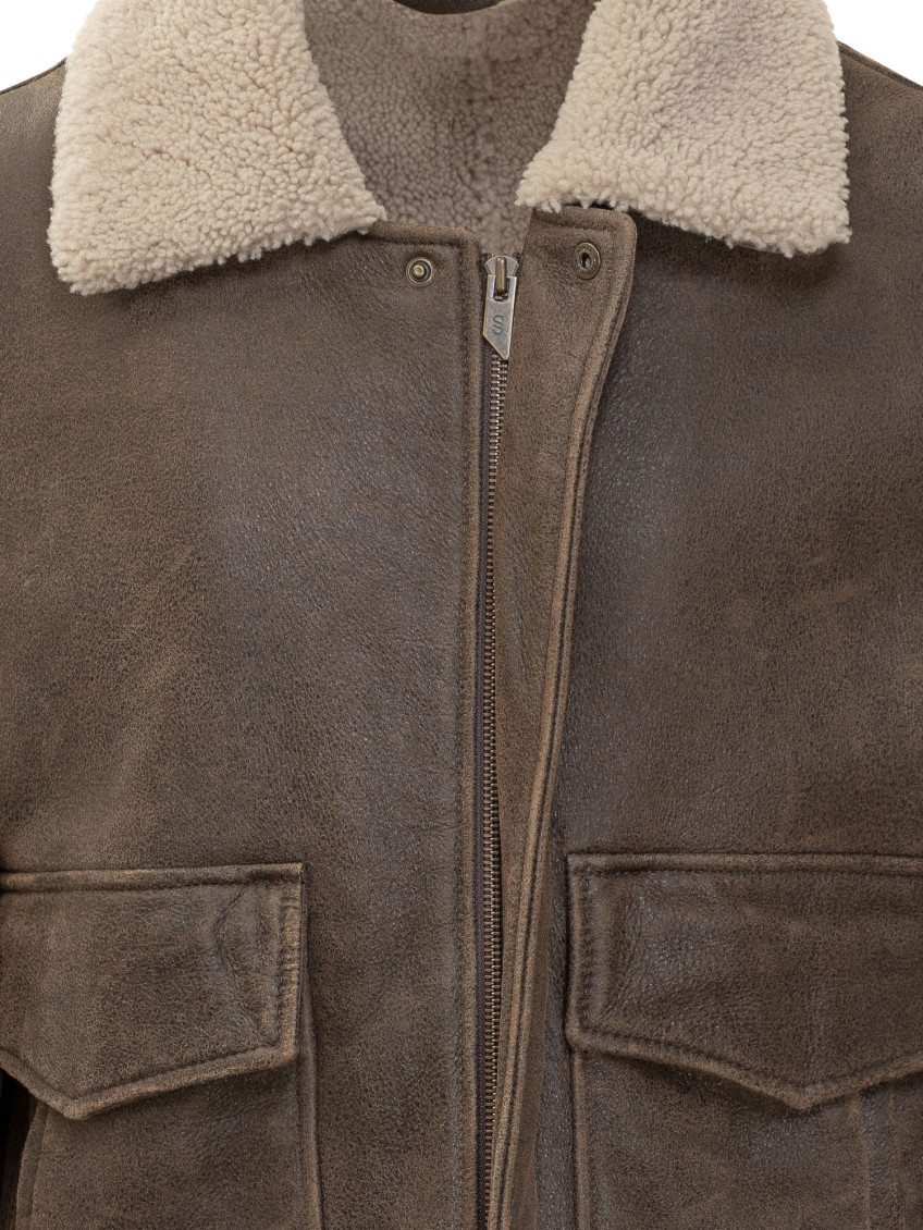 Brown Solid Shirt Collar Jacket