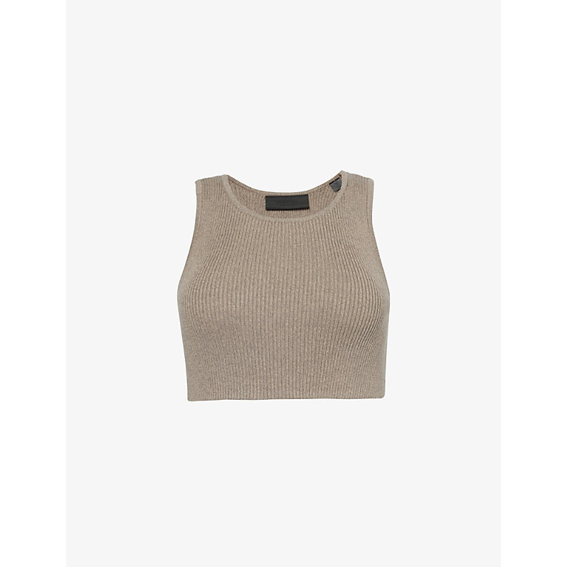 Womens Heather Grey Cropped Rib-knitted Tank top XL