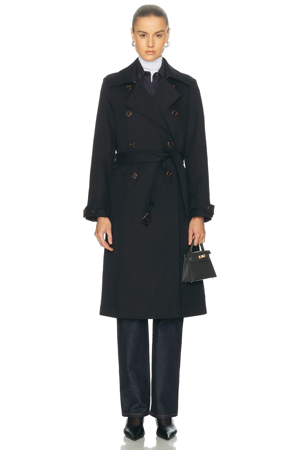 RENGGLI Trench Coat in Ink - Black. S also in