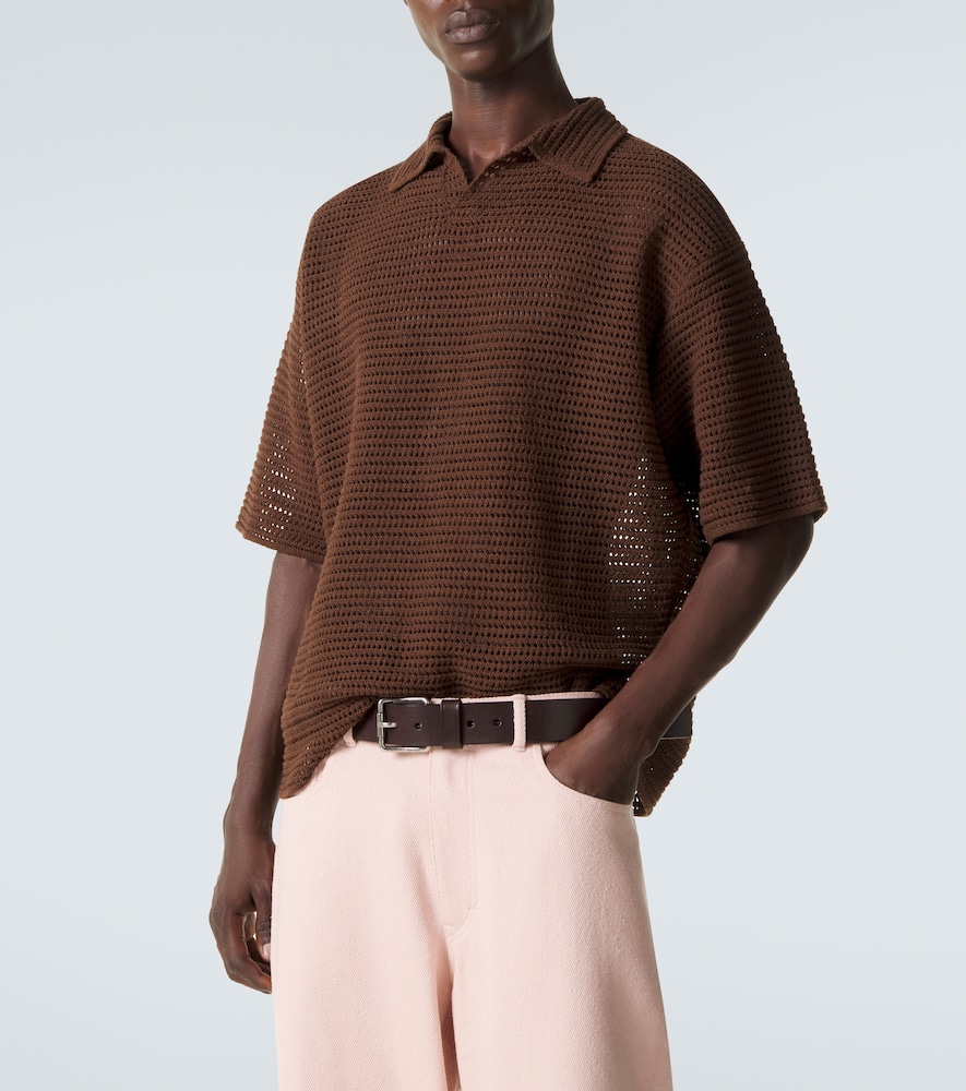 Open-knit cotton and silk polo sweater