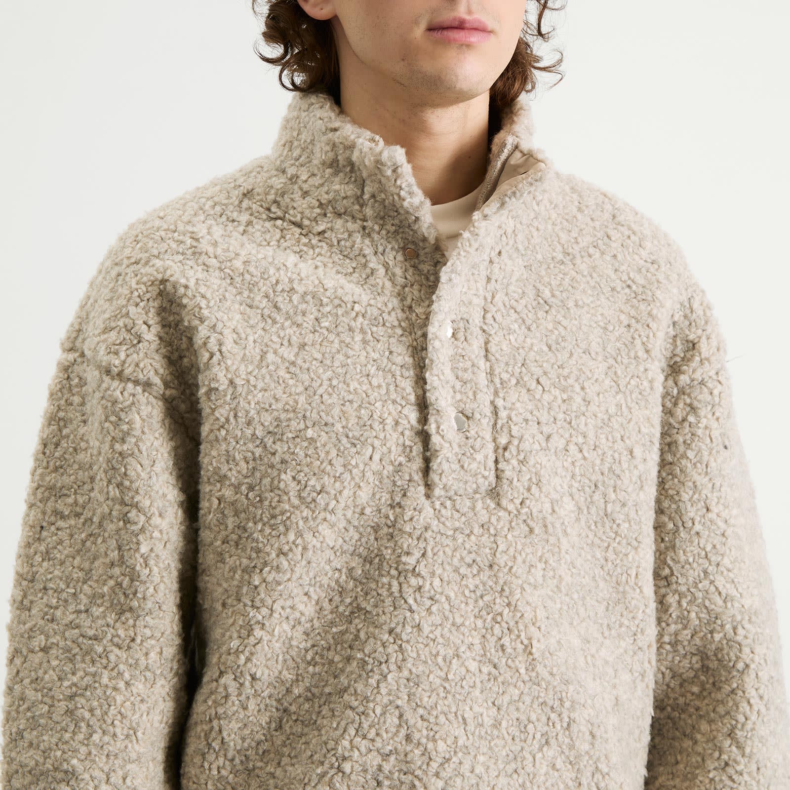 Men's Wool Fleece Quarter Button Up Oatmeal