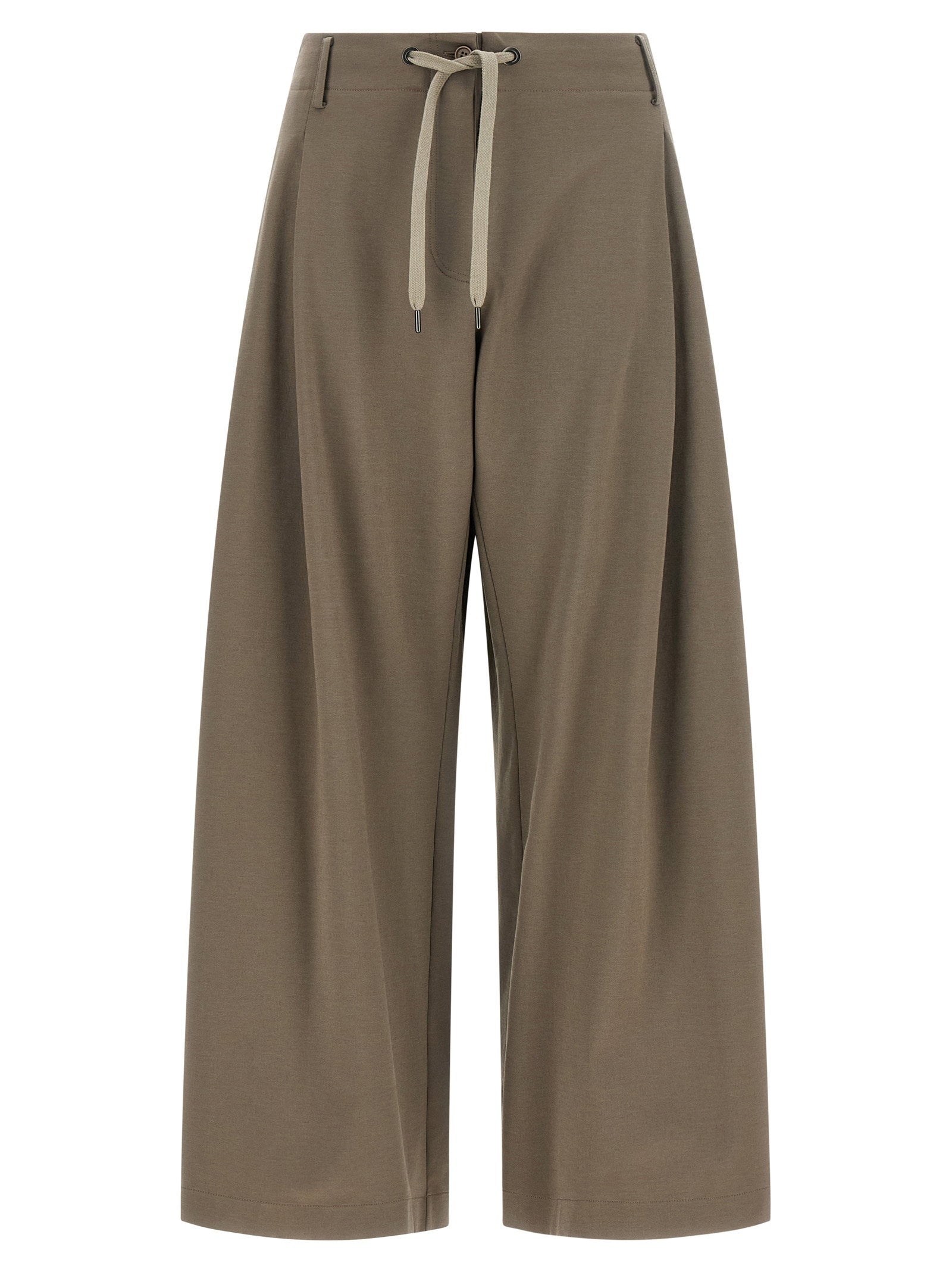 Wide-Leg Interlock Cotton Trousers — Taupe