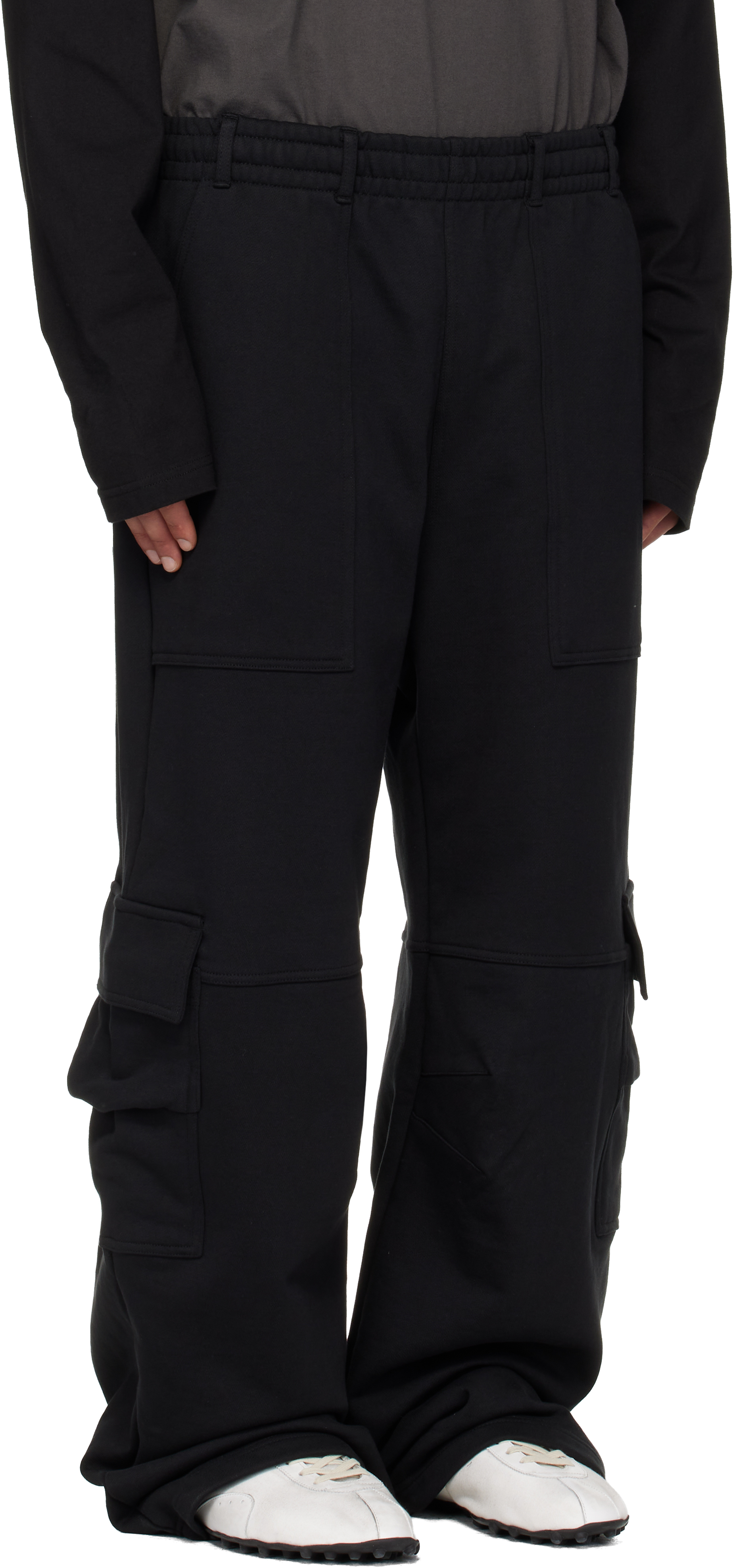 Black Curved Jersey Cargo Pants