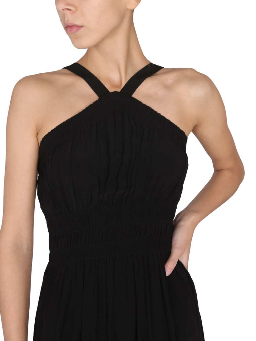 Black Pleated Halter Neck Midi Dress