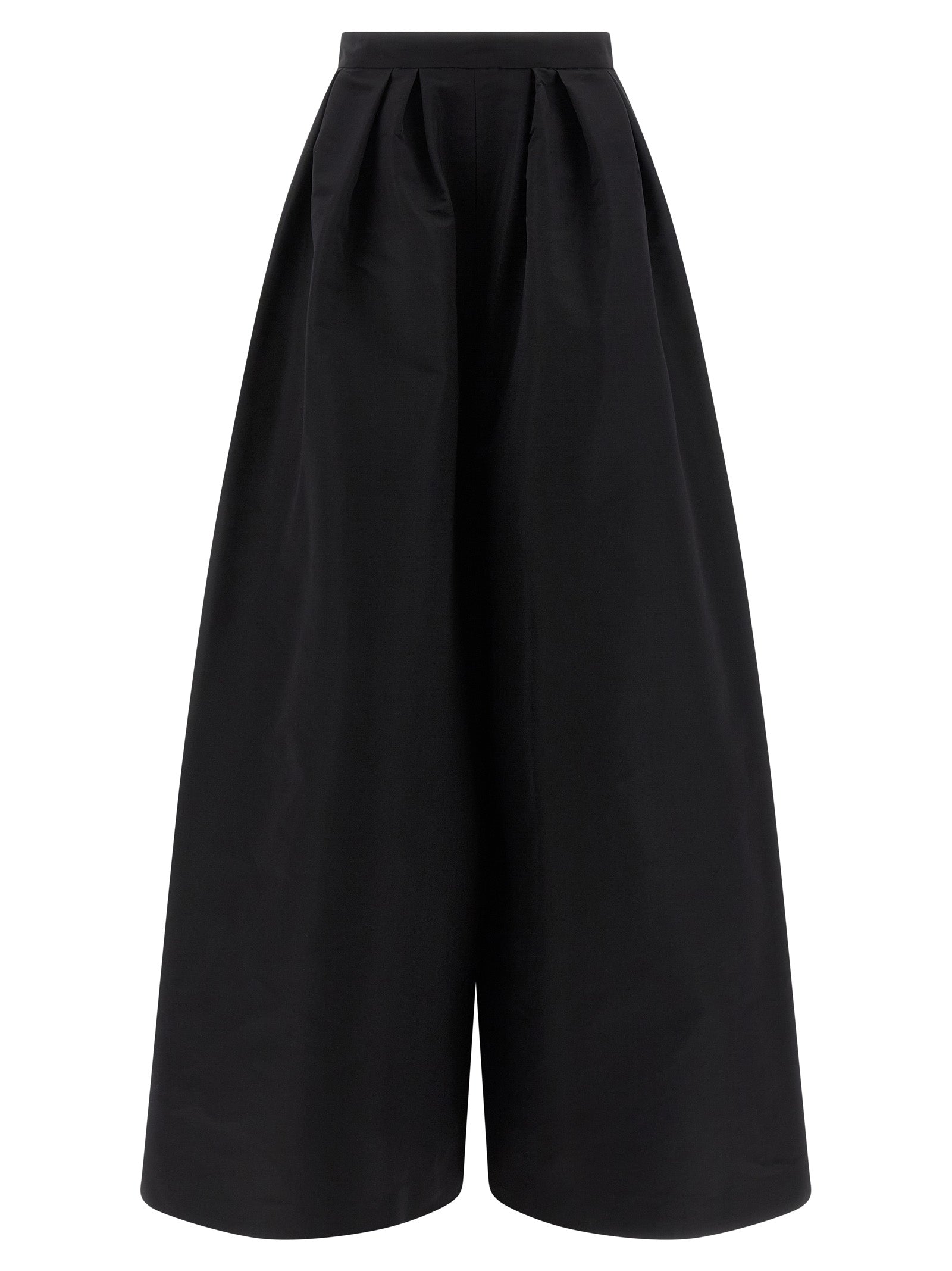 Pleated Silk Trousers — Black