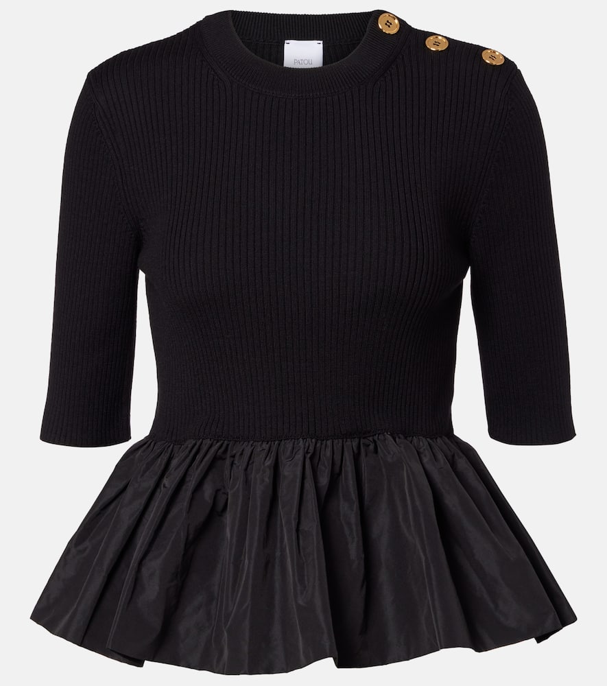 Ribbed-knit peplum wool top