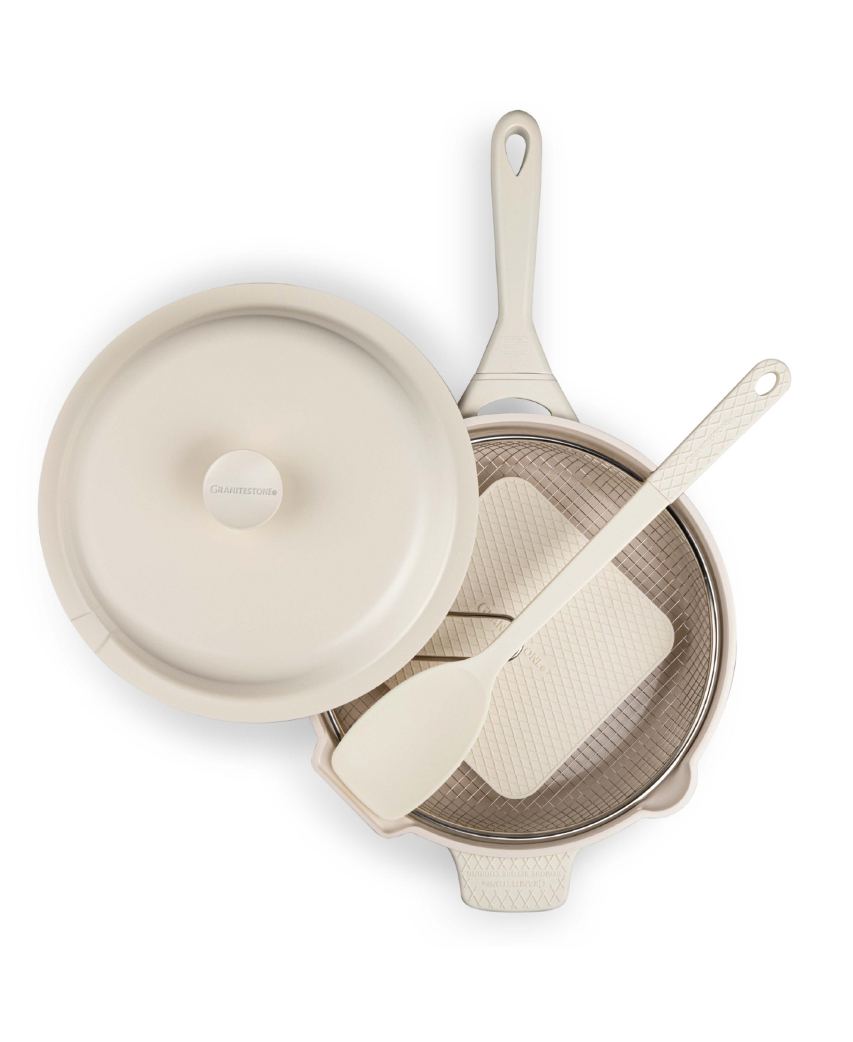 Zuka Everyday Pan 3.25 Qt. Ceramic 10 in 1 Nonstick Multi-Functional Saute Pan with Lid, Nylon Spoon, & Steamer Basket - Cream