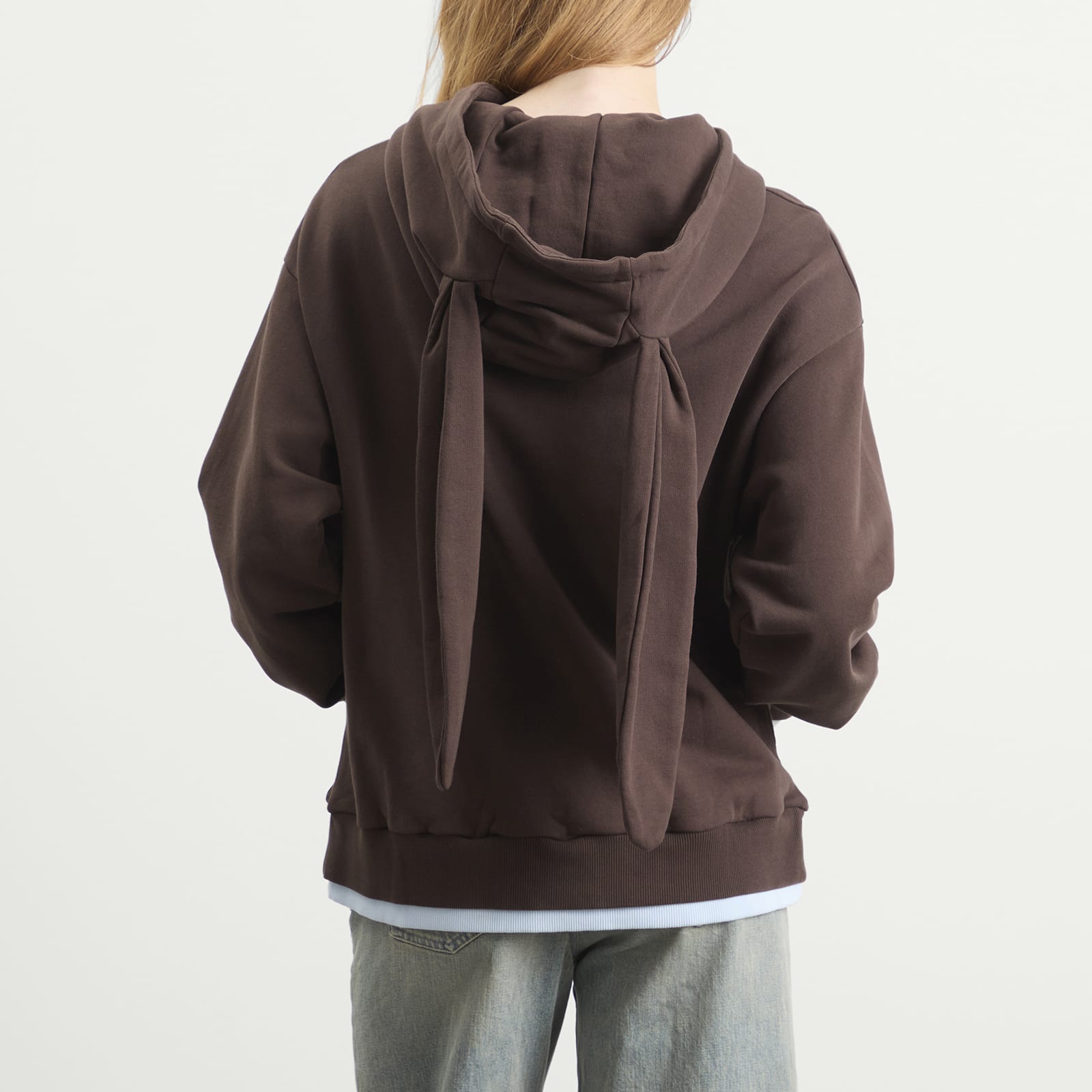Women's Rabbit Ears Hoodie in Brown/Light Blue
