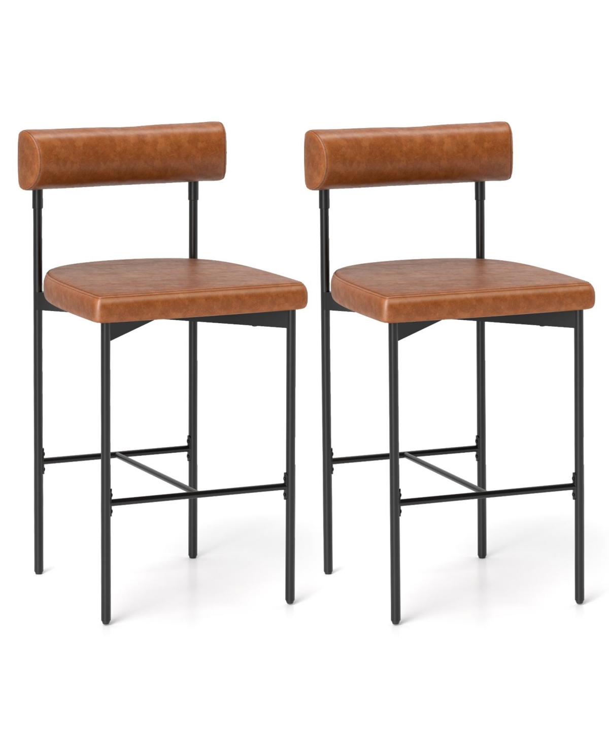 26 Inch Upholstered Bar Stool Set 2 Pack Counter Height with Backrest - Brown