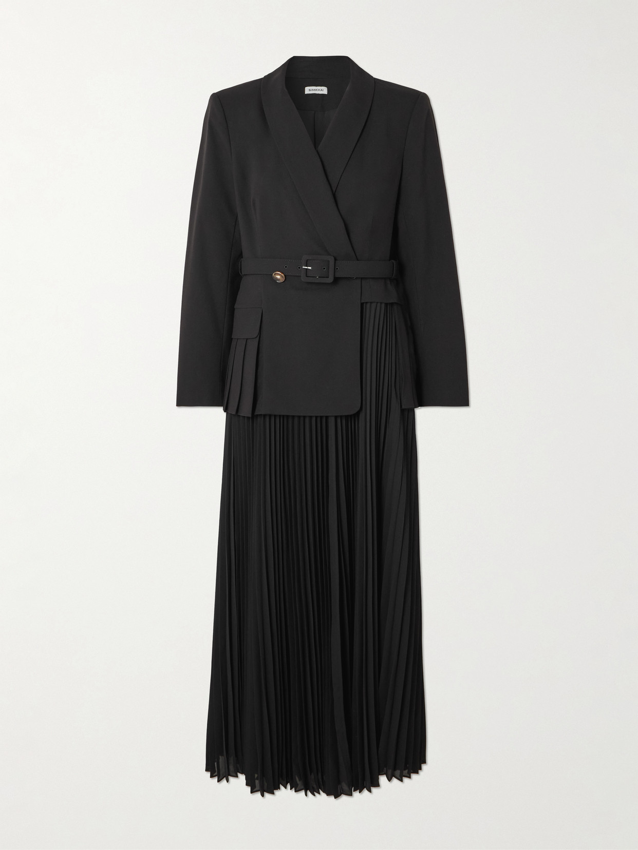 Alexandra Belted Pleated Crepe Midi Dress - Black