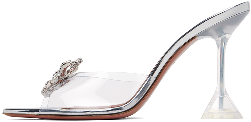 Amina Muaddi Transparent Rosie Glass Slipper Heeled Sandals