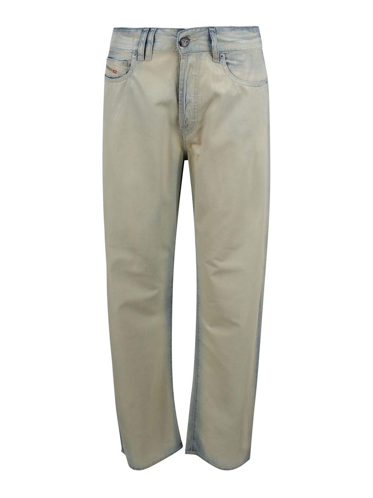 Flowing denim trousers with an X-ray effect