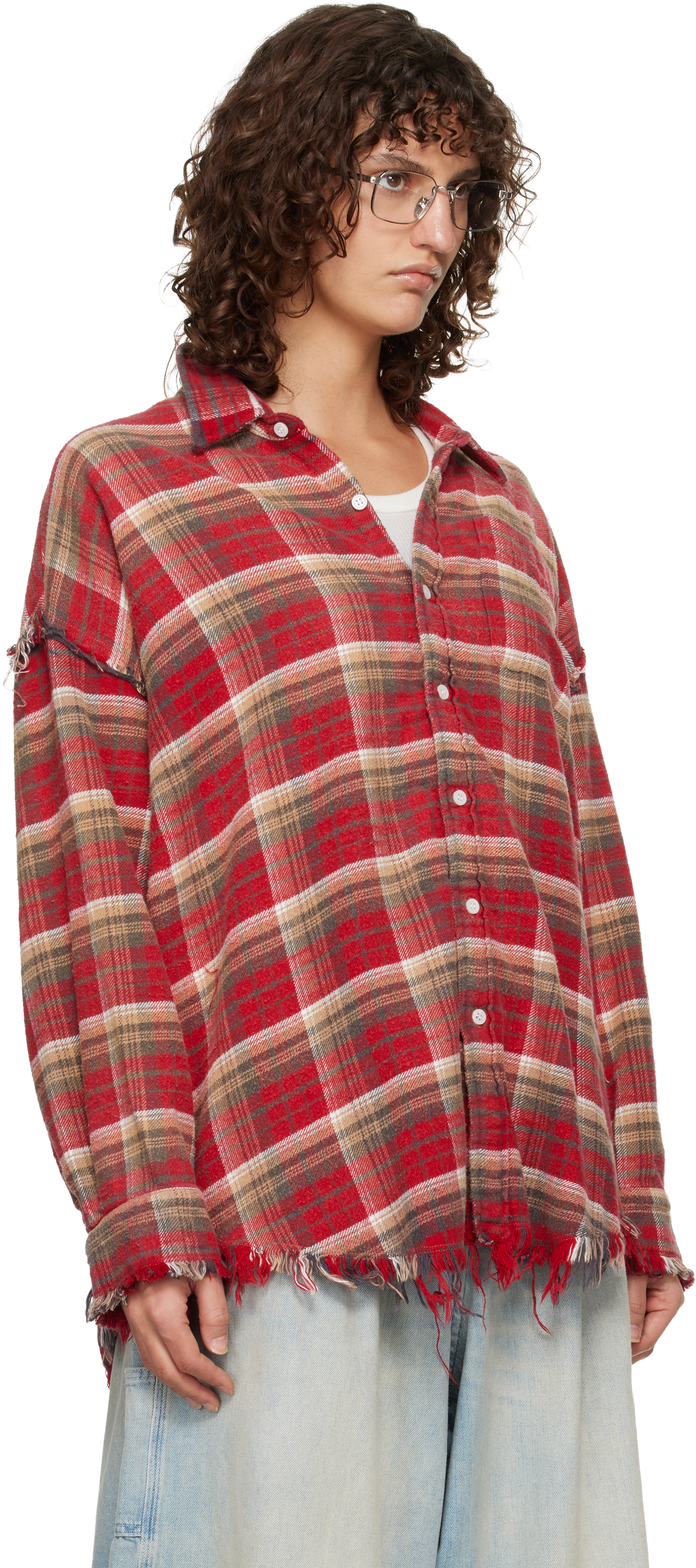 SSENSE Exclusive Red Shredded Seam Drop Neck Shirt