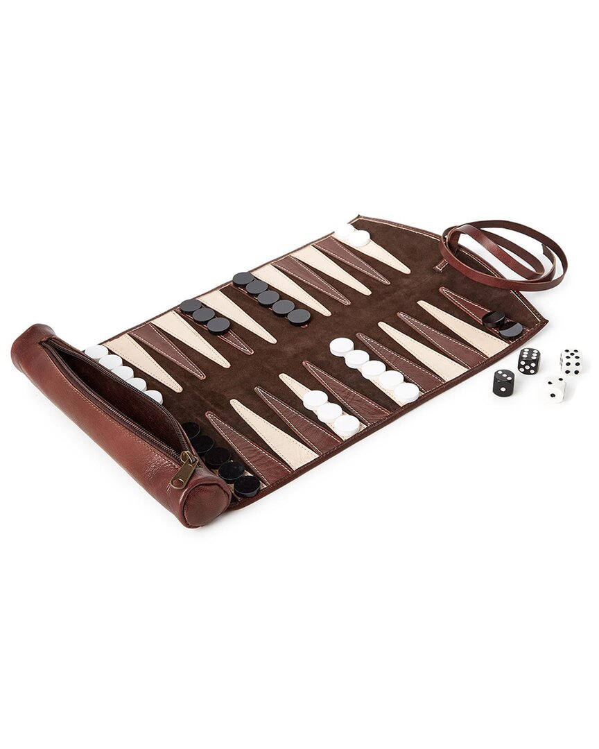 Roll-Up Portable Genuine Leather Backgammon Game Set