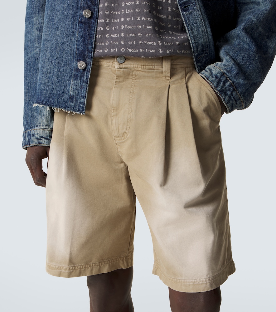 Pleated cotton twill Bermuda shorts
