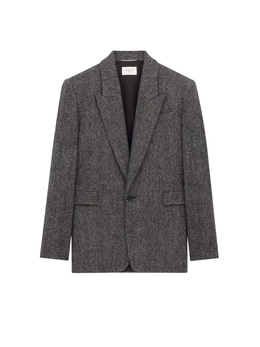 Oversized Single-breasted Herringbone Wool Jacket
