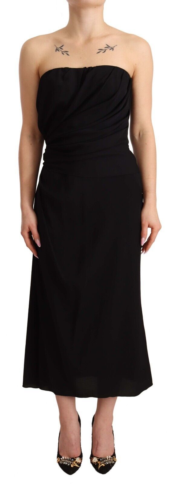 Silk Stretch Strapless Sheath Dress — Black