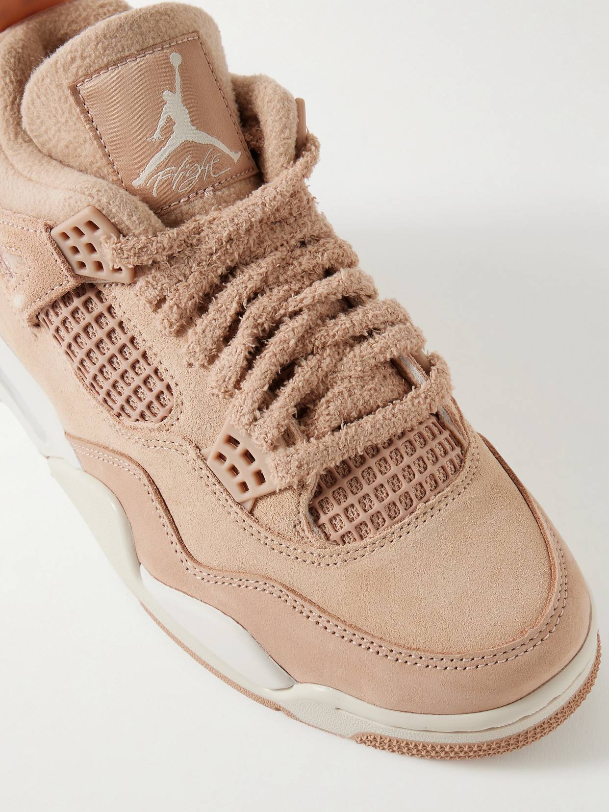 Air Jordan 4 Retro Rubber And Mesh-trimmed Fleece And Suede High-top Sneakers - Neutrals