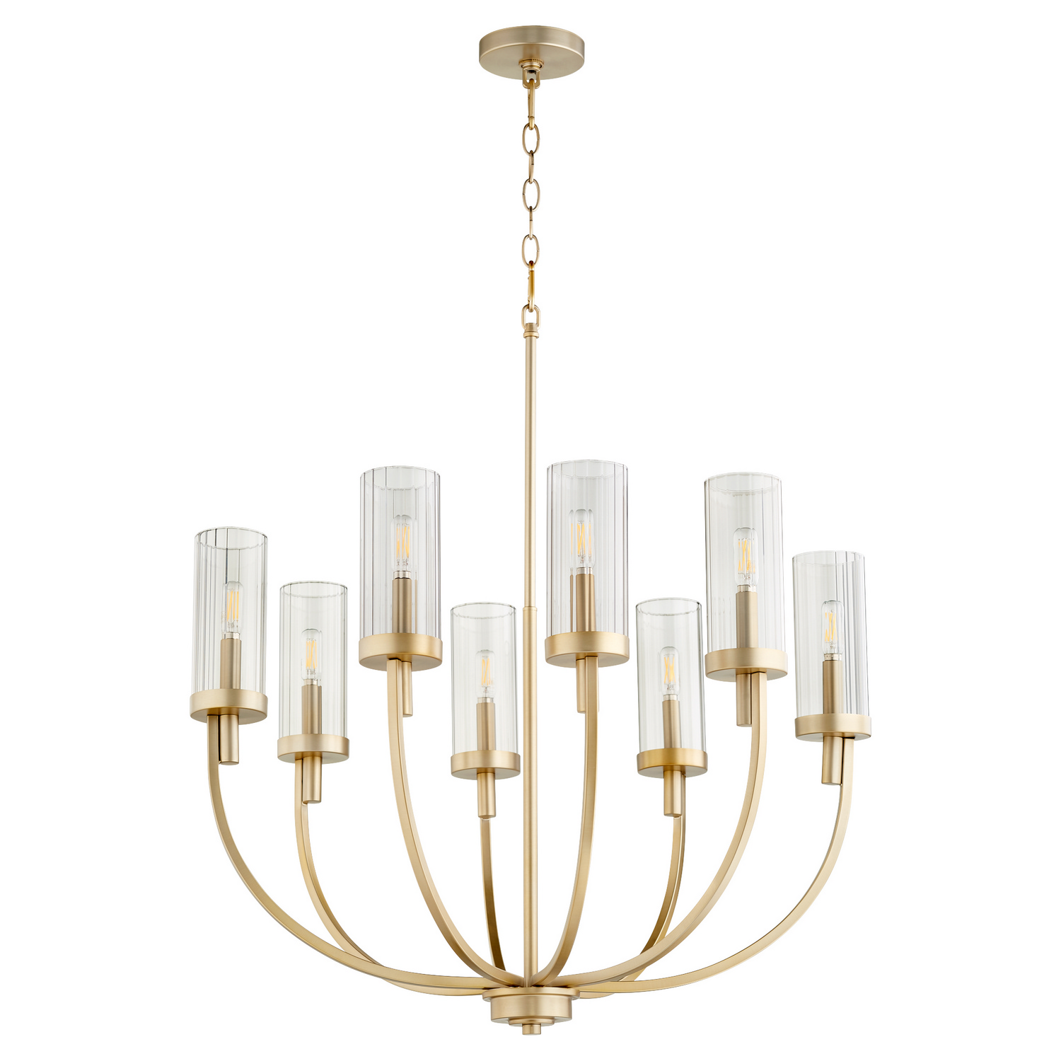 Ladin 8-Light Chandelier in Aged Brass w with Smoke Fluted Gla