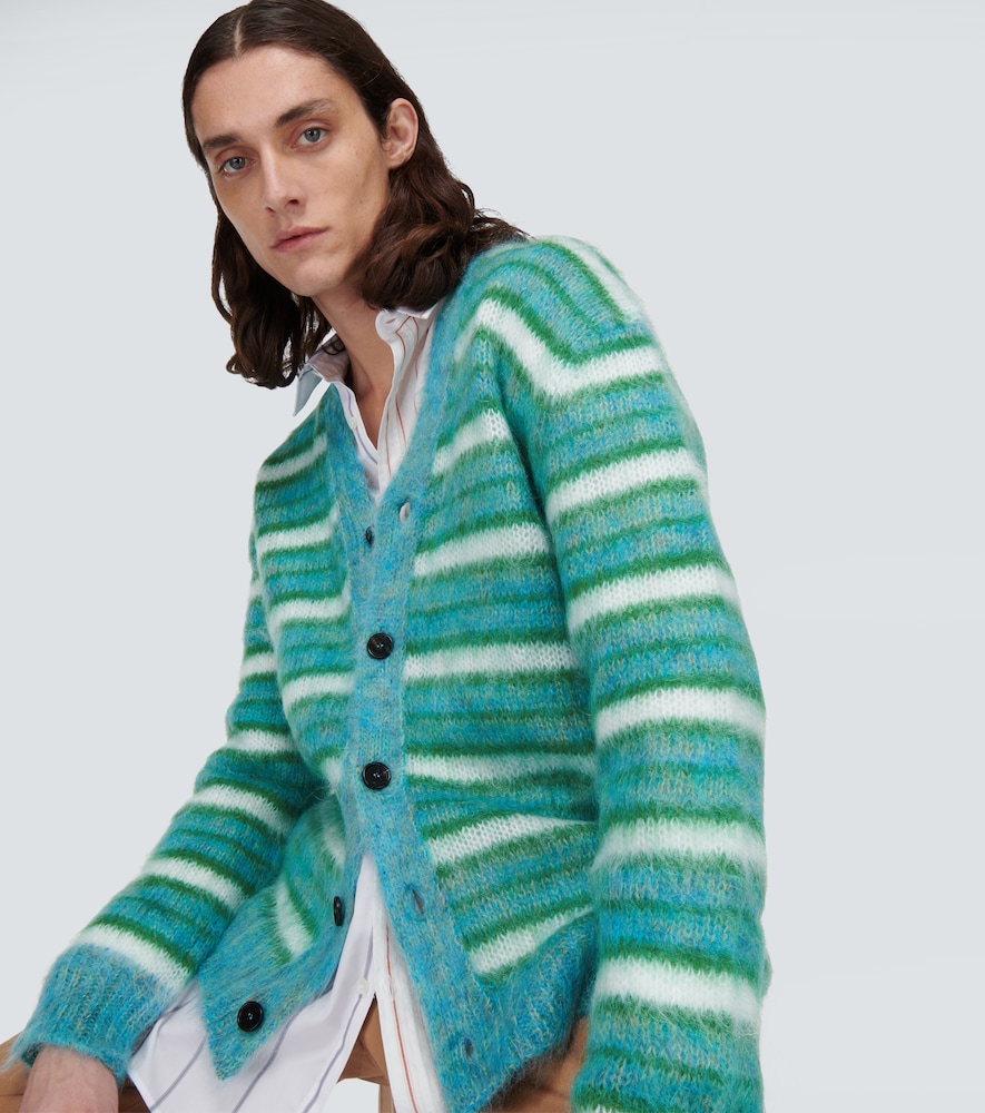Striped mohair-blend cardigan