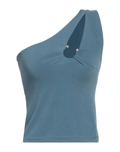 Woman Top Slate blue Size M Viscose, Polyester, Elastane