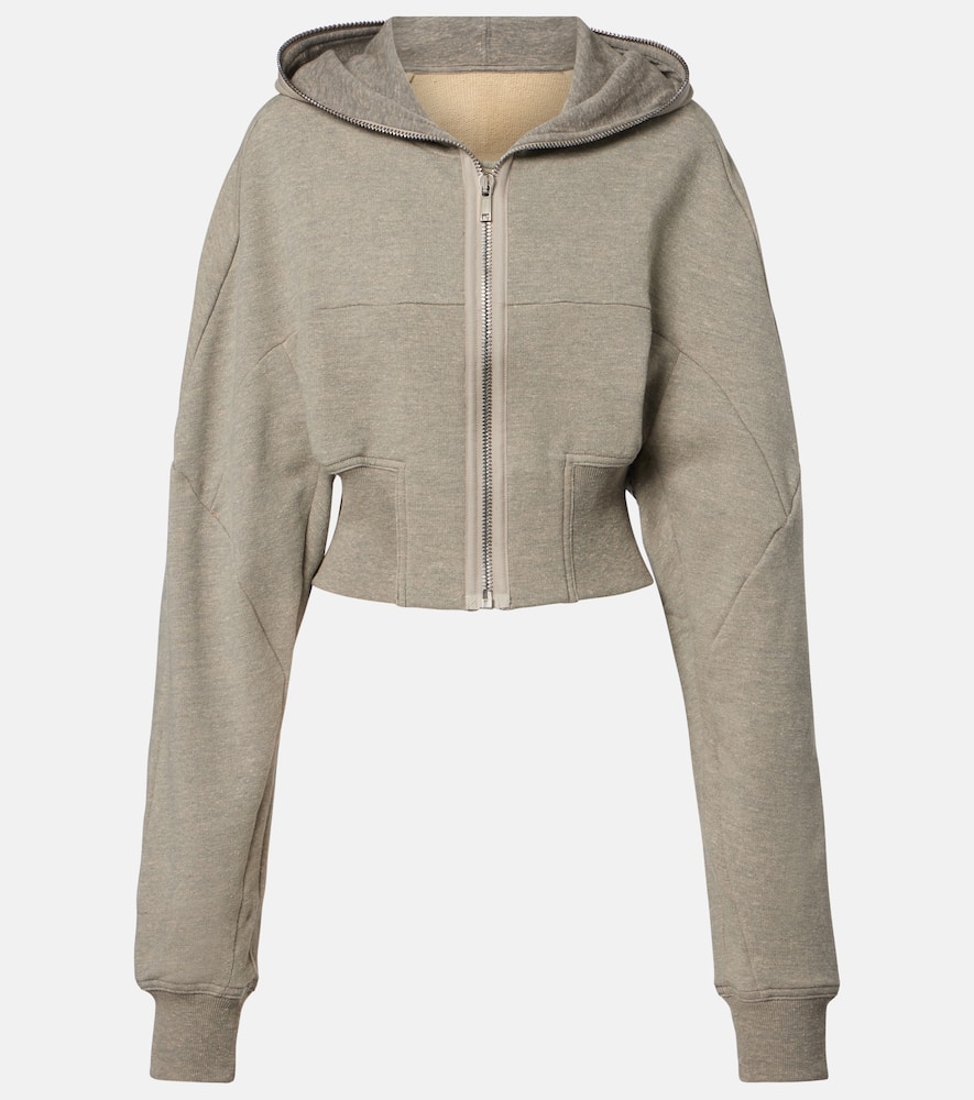 Cropped cotton-blend jersey hoodie
