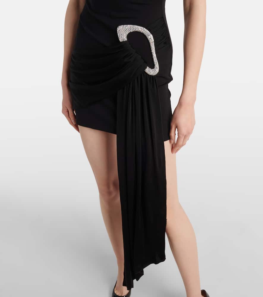 Embellished draped jersey minidress