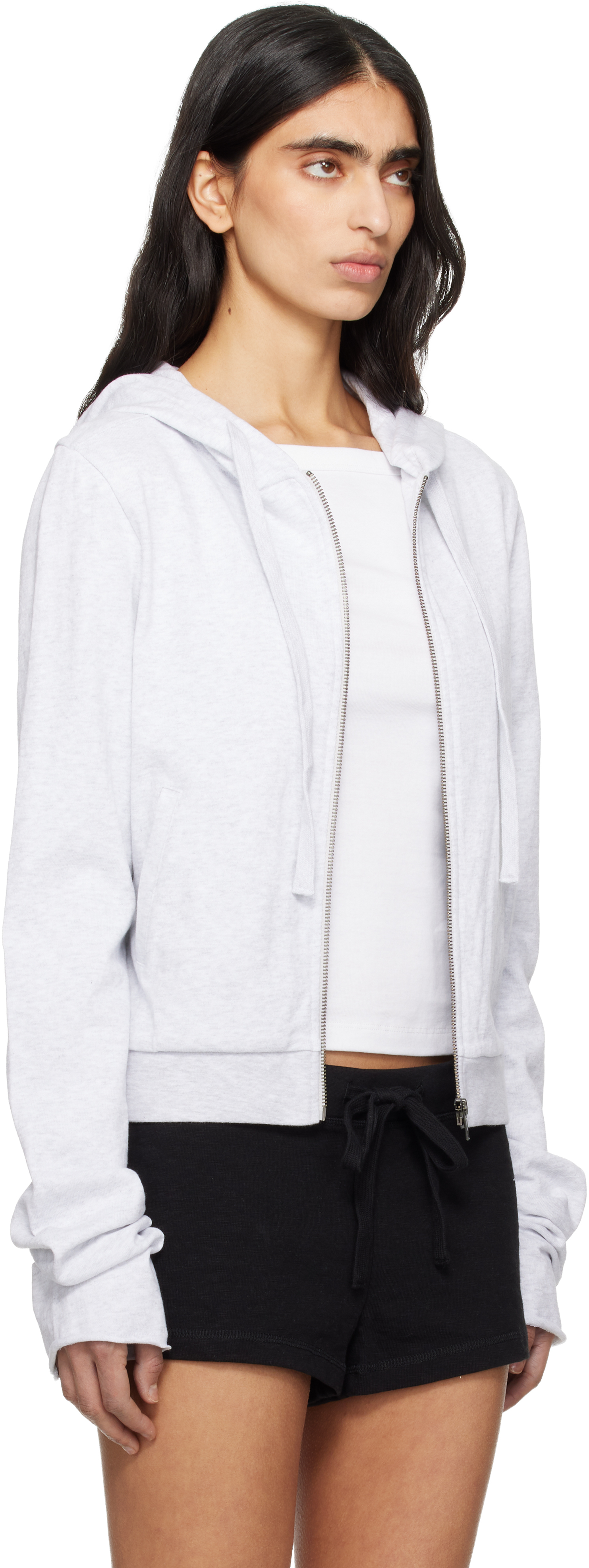 Gray Lightweight Cropped Zip Up Hoodie