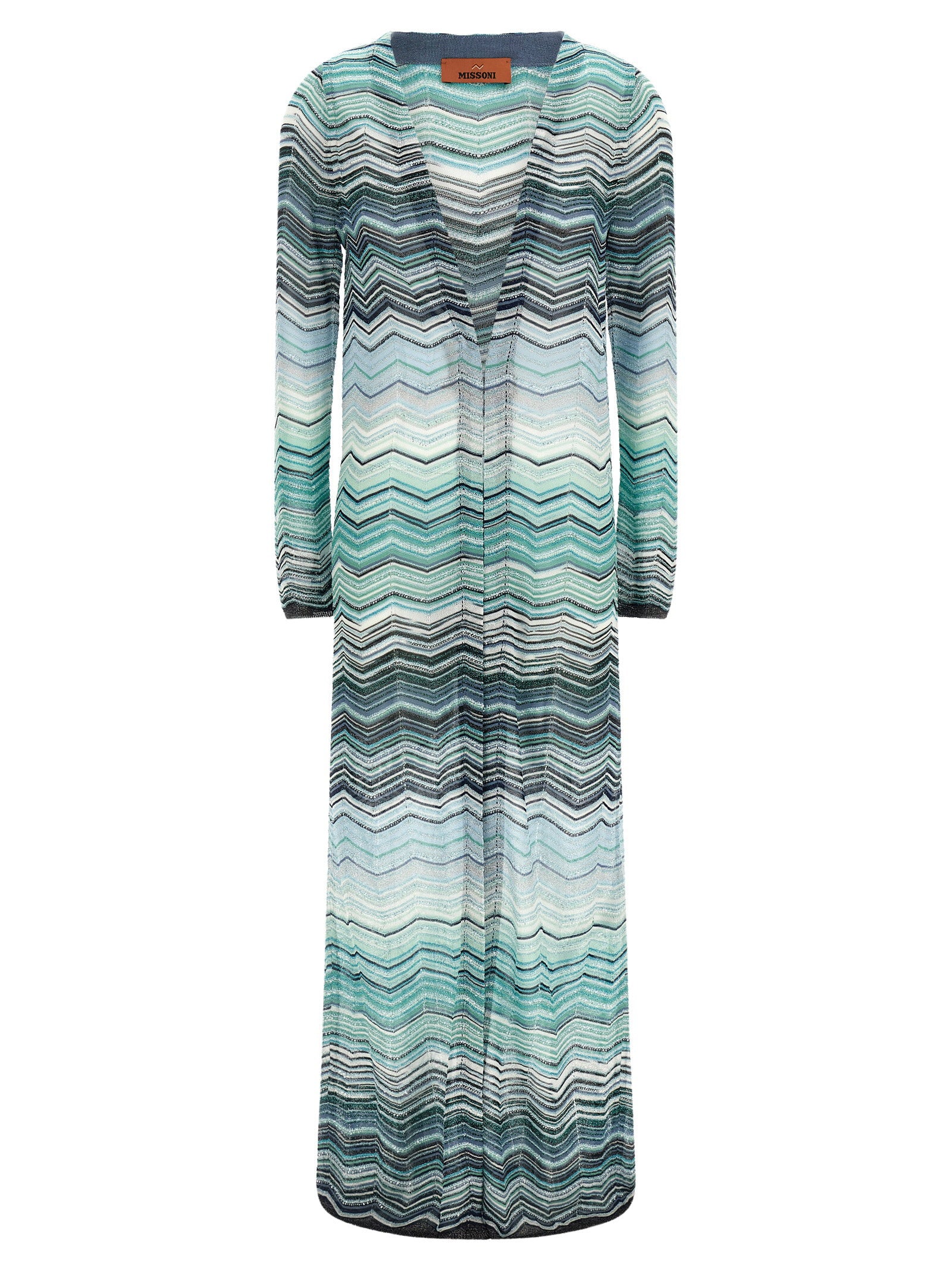 Chevron-Knit with Sequins Cardigan — turquoise