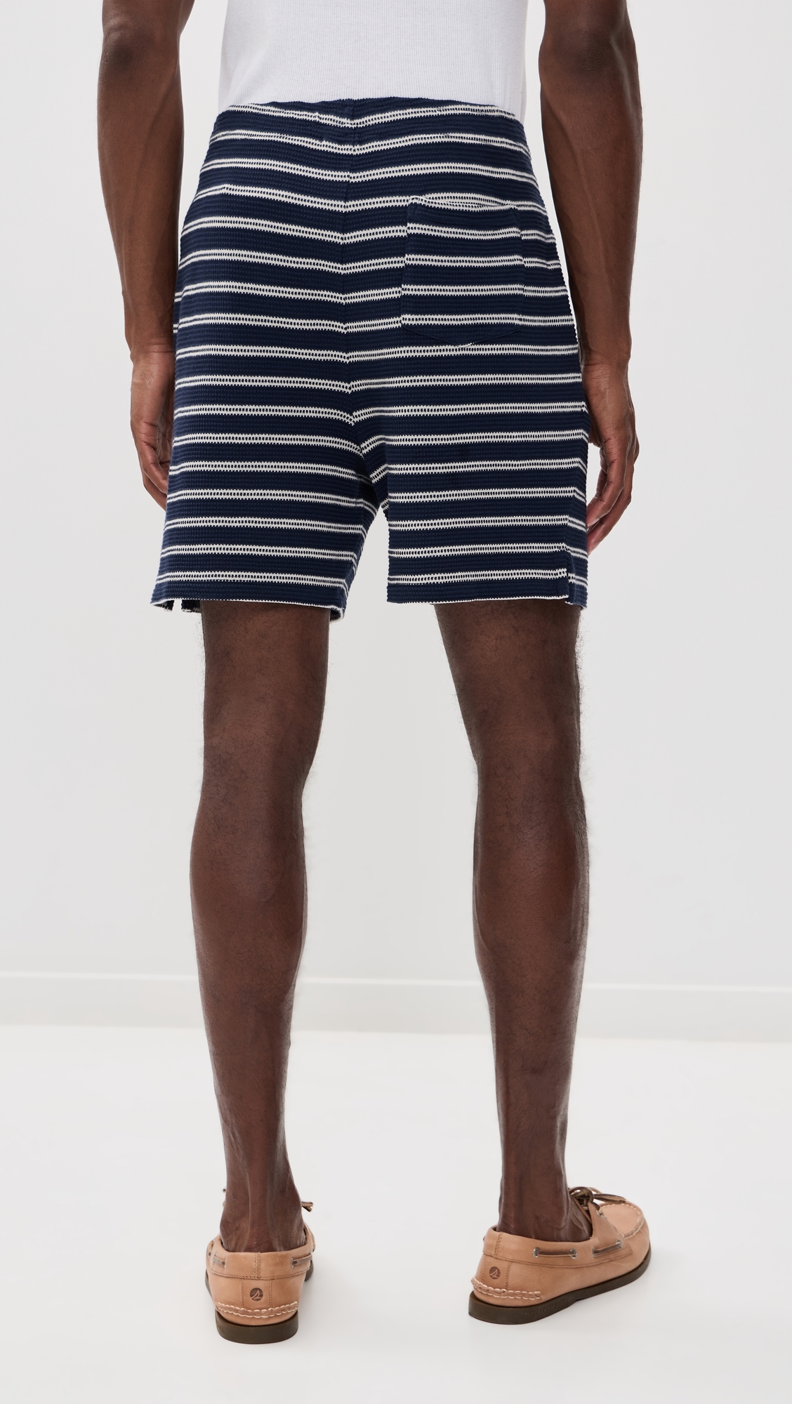 Cotton Club Bar Stripe Textured Pull On Shorts Newport Navy/Pale Cream