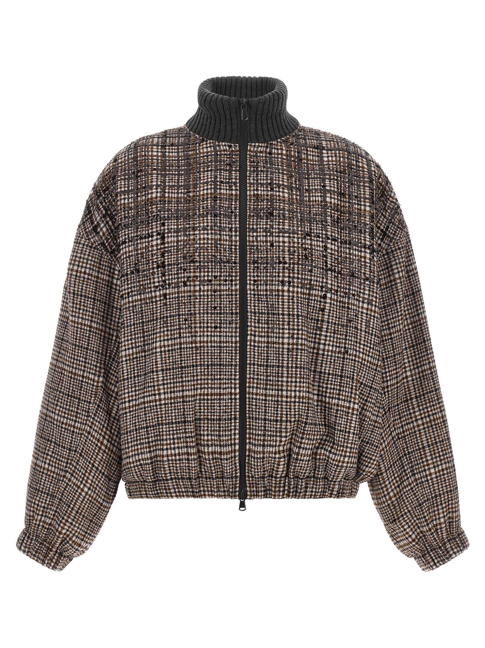 Check-Pattern Alpaca-Wool Jacket — Brown