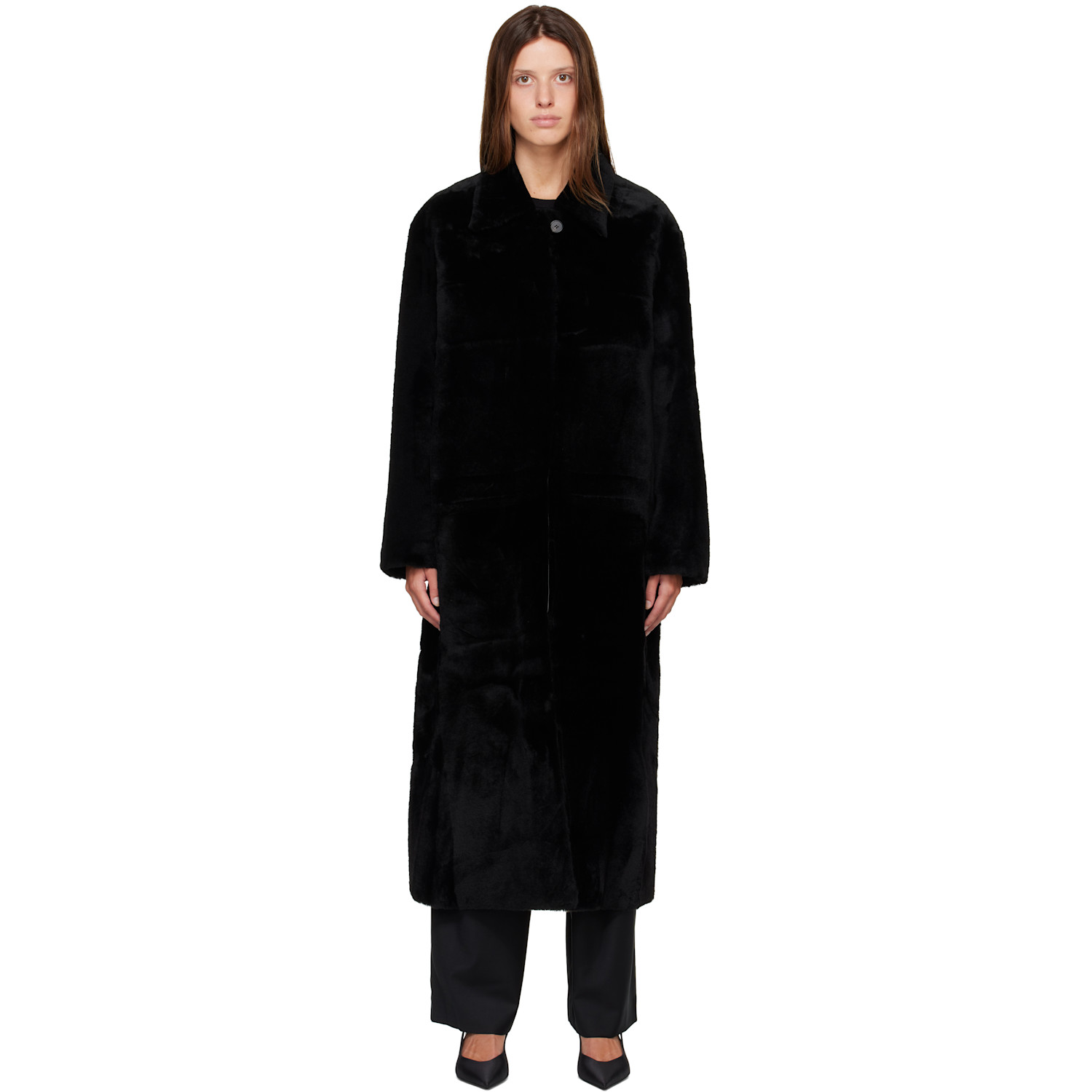 Black Naca Relaxed Fit Shearling Coat